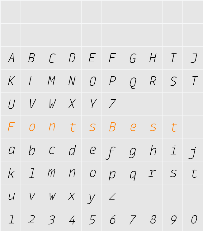 MonoxExtraLightItalic Character Map