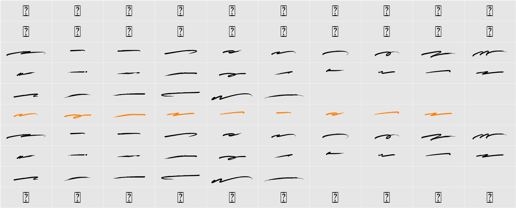 Bustered Swsh Character Map