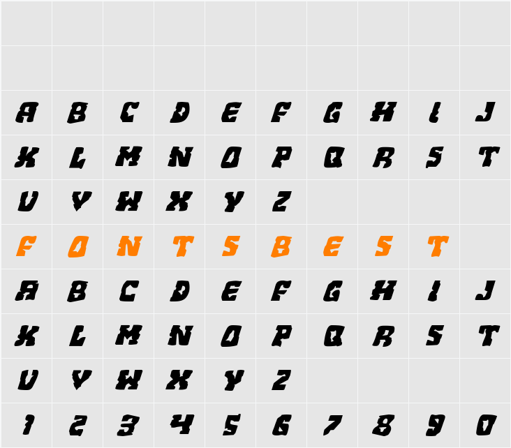 Beastian Expanded Italic Character Map