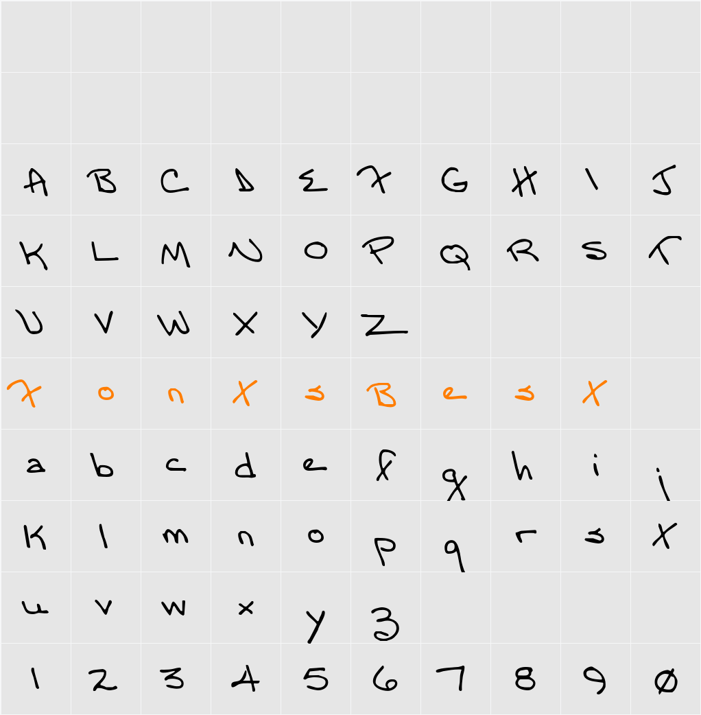 Moms Font YOFF Character Map