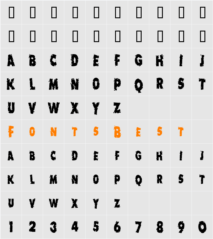 EarthshakerCondensed Character Map