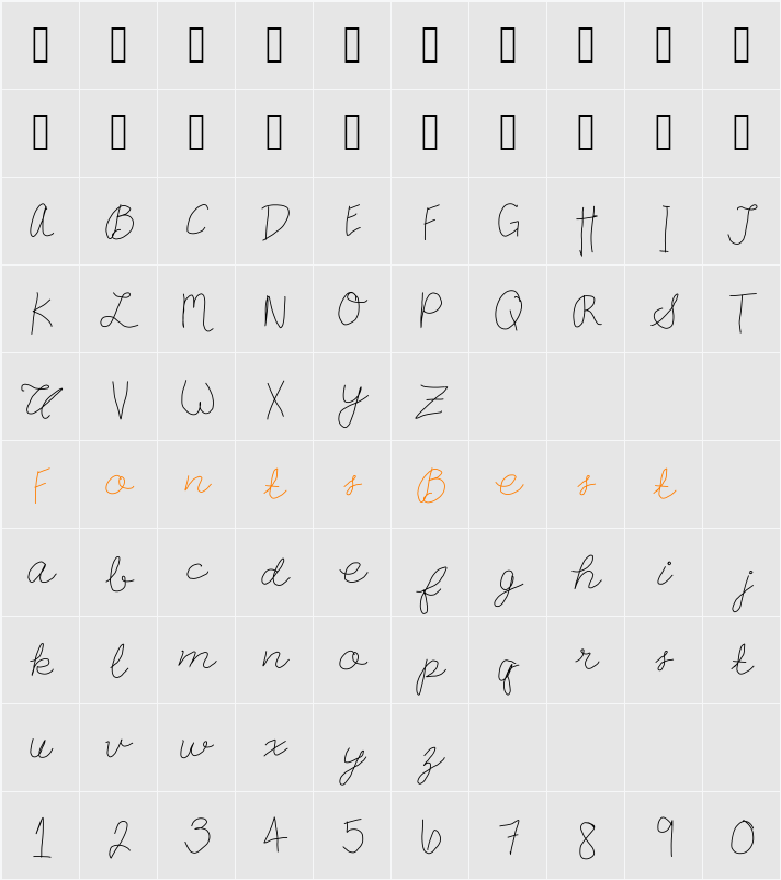 carly cursive Character Map
