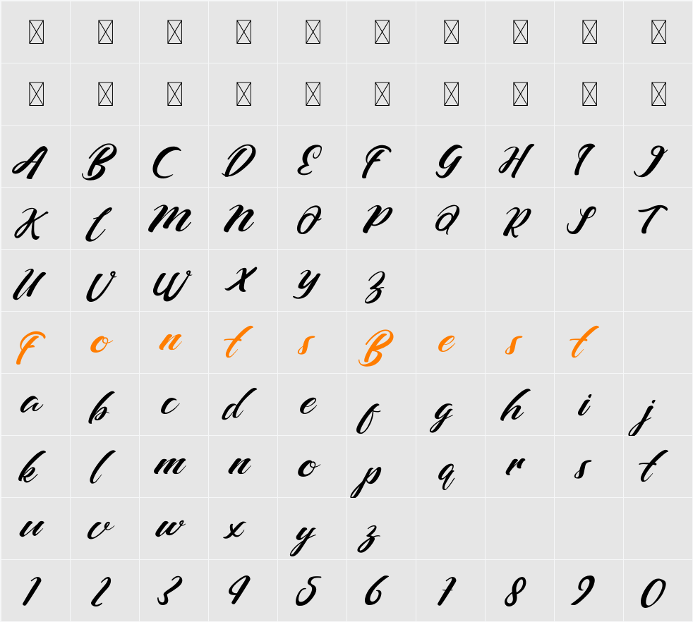 Barcely Character Map