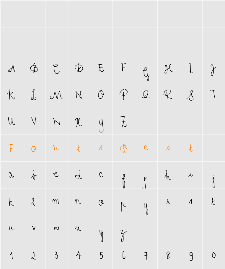 Cher Font Character Map