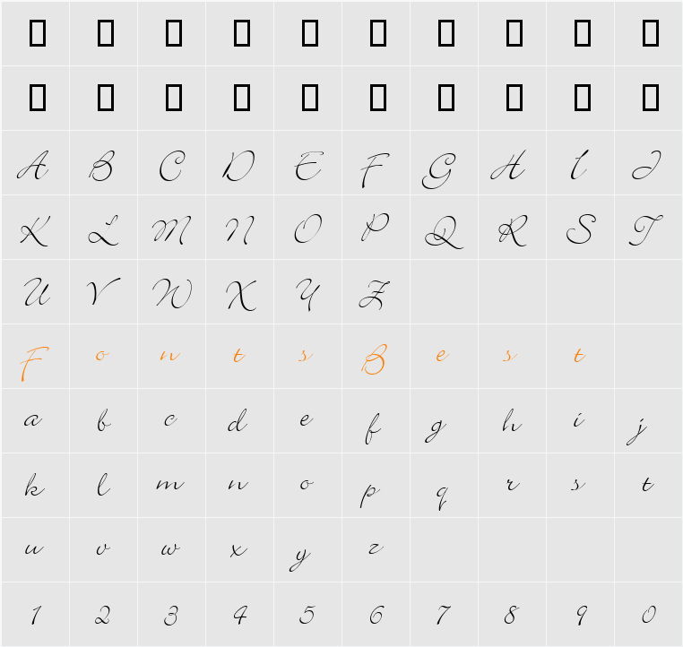 Bickley Script LET Character Map