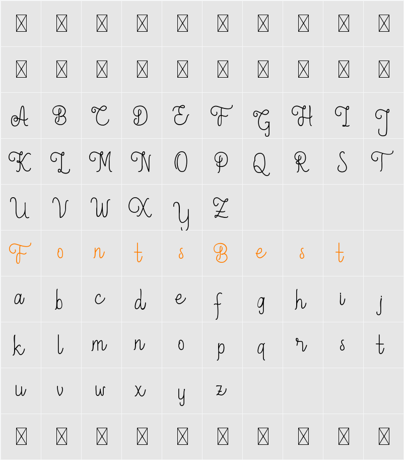 Aleda Demo Monoline Character Map