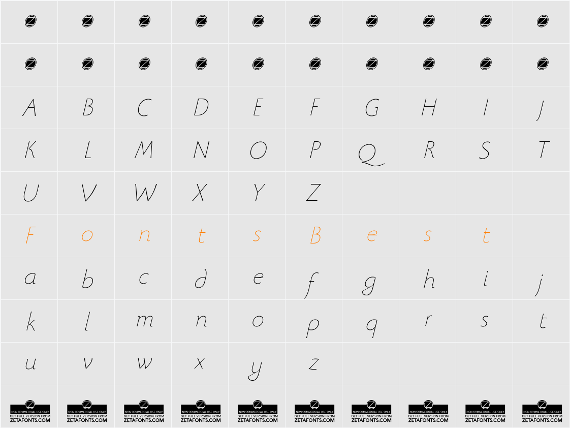 Beatrix Antiqua Thin Character Map
