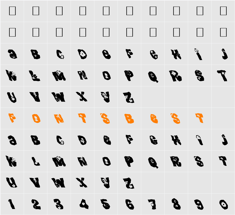 FZ WACKY 25 LEFTY Character Map