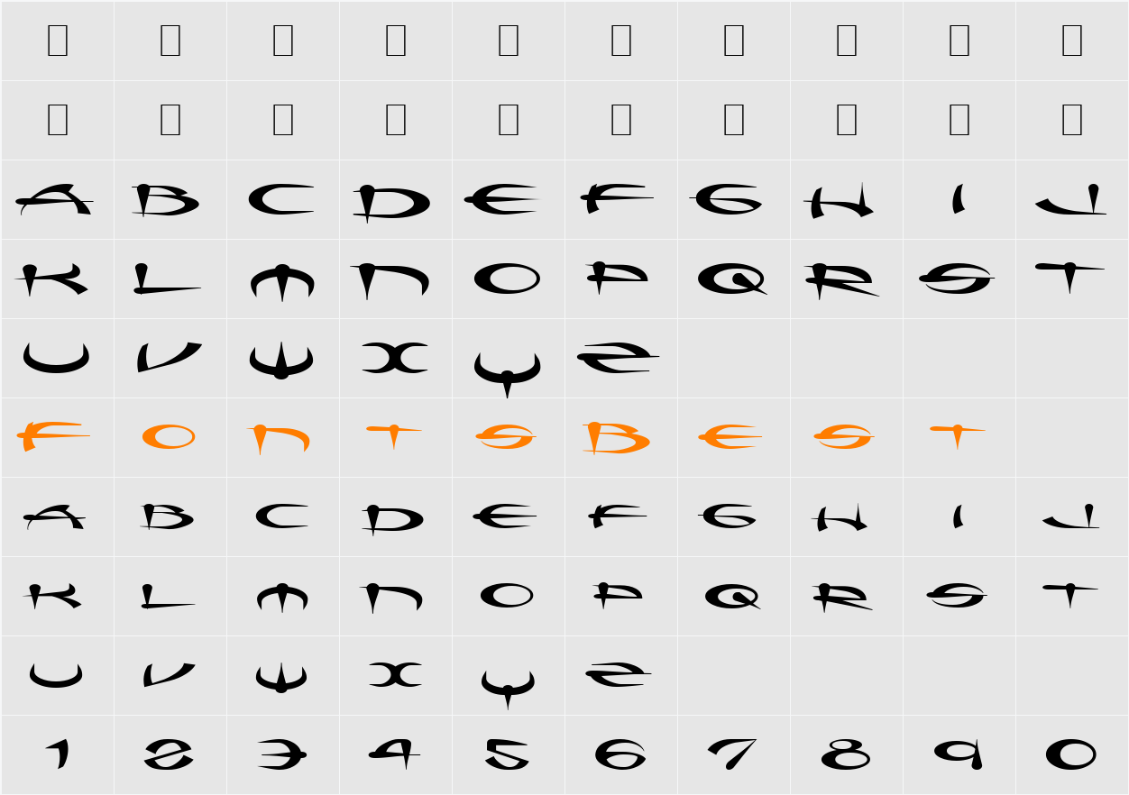 Myque Straight Character Map