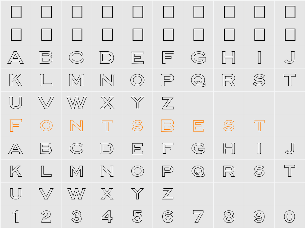 FZ ROMAN 14 HOLLOW Character Map