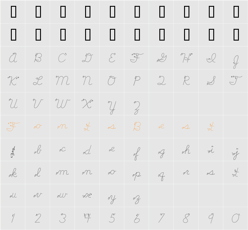 DMOBCursiveArrowDot Character Map