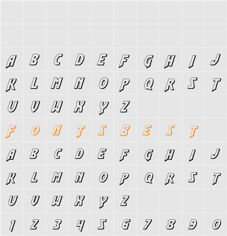 Flash Rogers 3D Italic Character Map