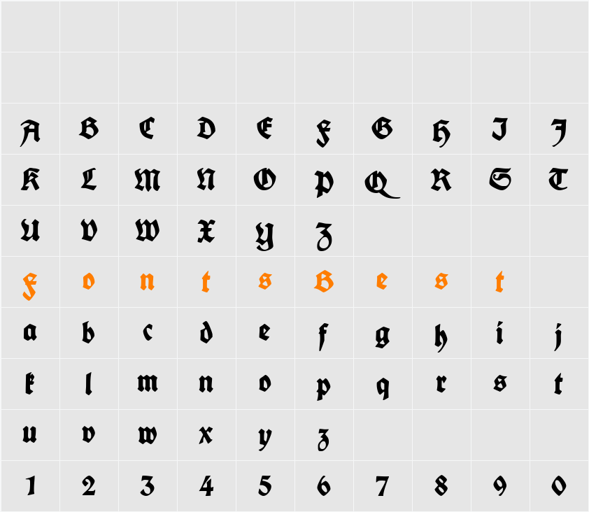 Fette deutsche Schrift Character Map