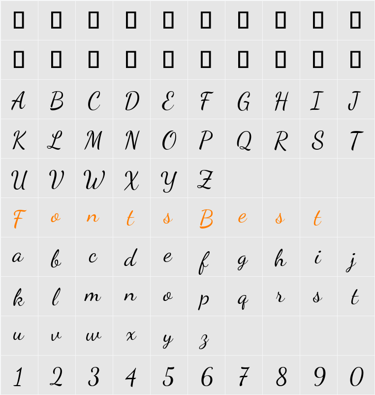 Dancing Script Character Map
