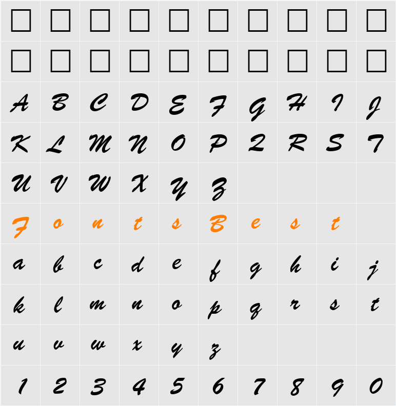 BrushScript BT Character Map