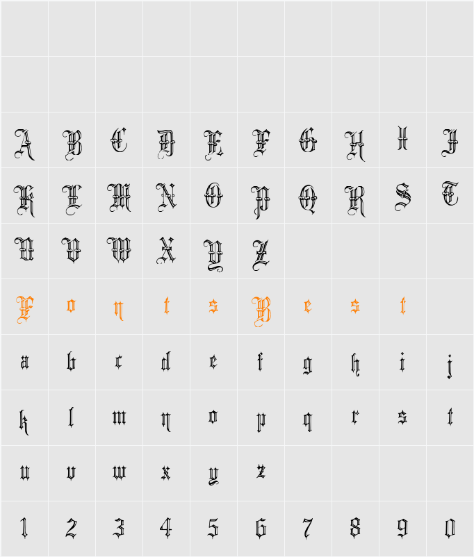 Minster No 5 Character Map