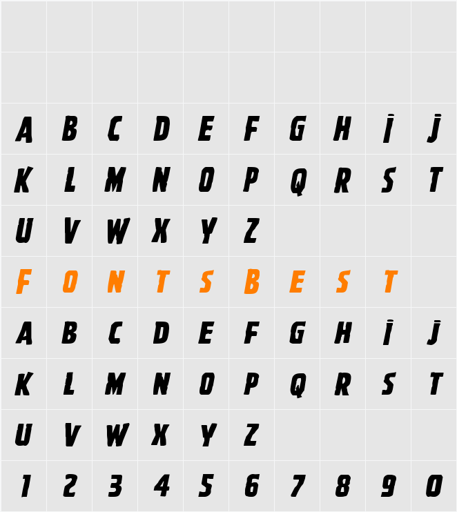Ghoulish Intent Expanded Italic Character Map