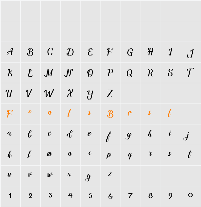 Amandella Script Character Map