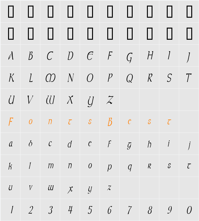 MoravianCondensed Character Map