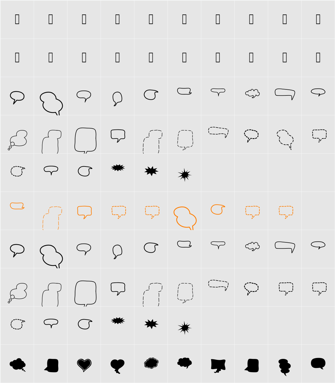 Alin Speech Bubbles 2 Character Map
