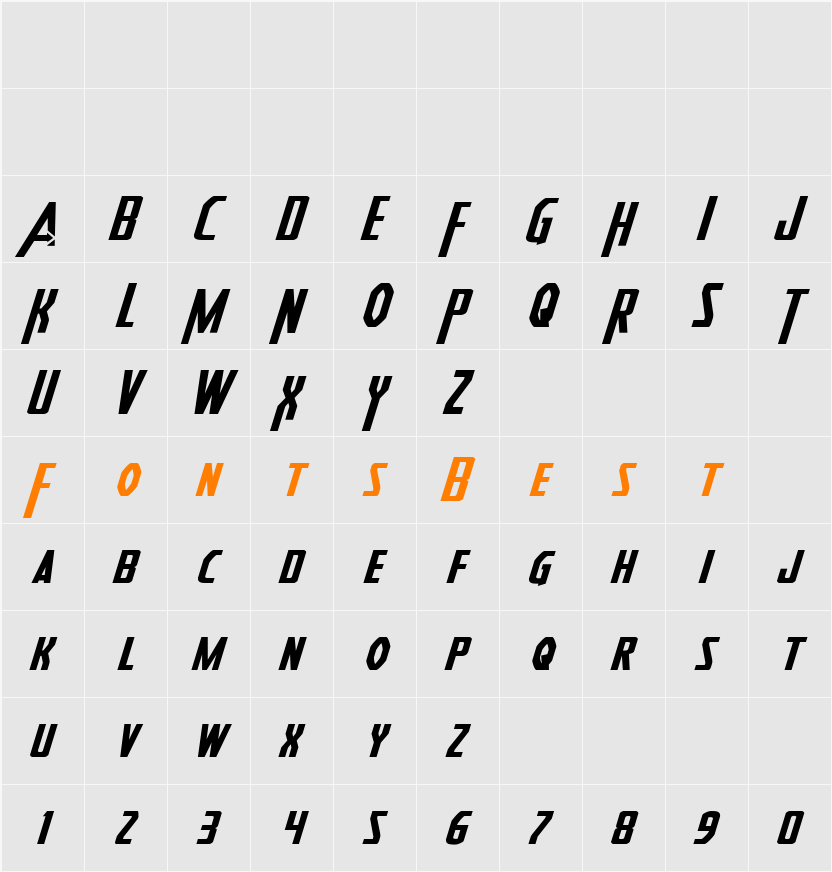 Heroes Assemble Expanded Italic Character Map