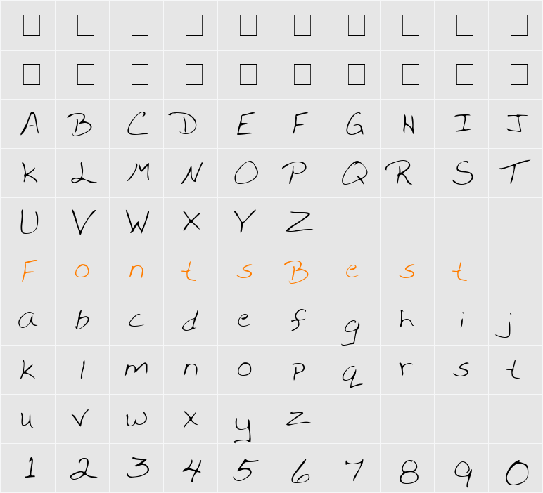 MonicasHand Character Map