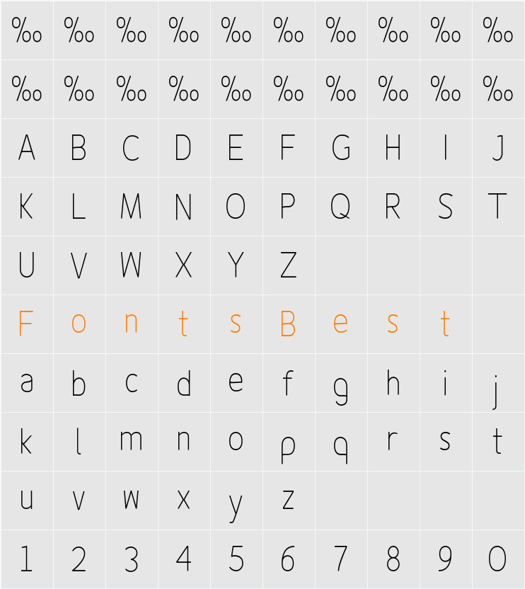 Fineness Pro ExtraLight Cond Character Map