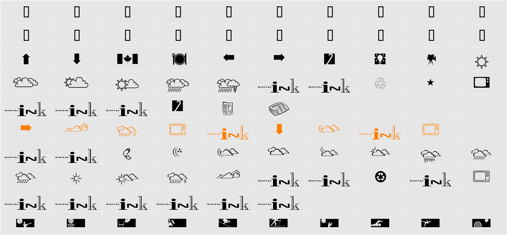 InkFontDingbats Character Map