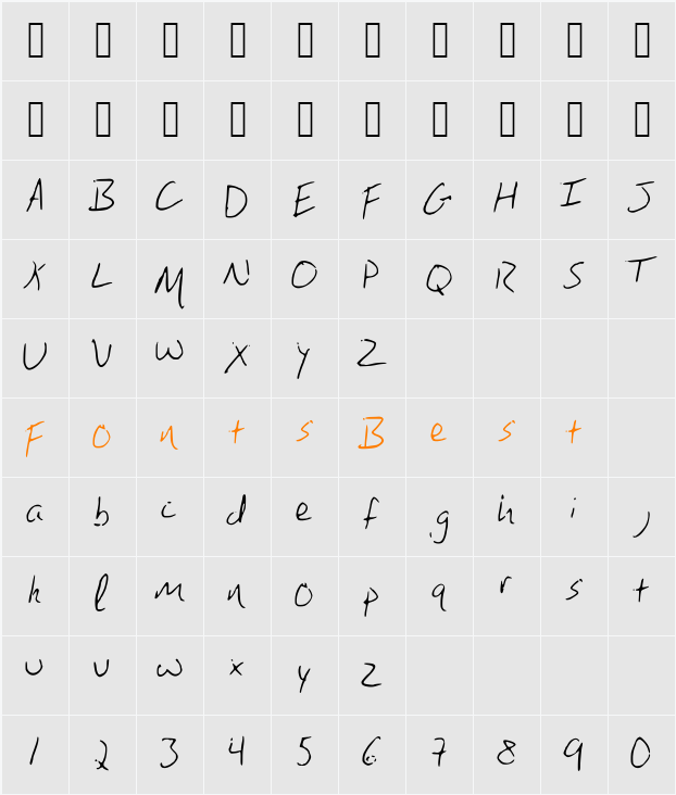BrandonsHandwriting Character Map