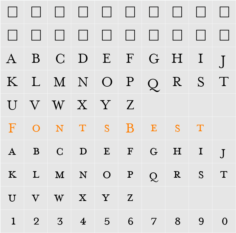 MrsEavesSmallCaps Character Map