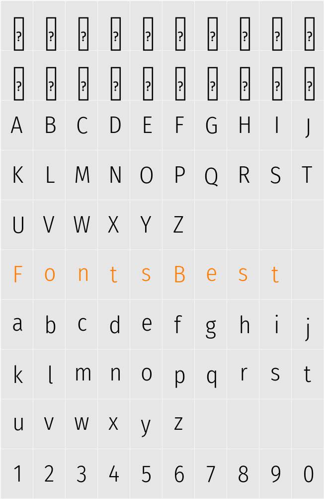 Fira Sans Condensed Light Character Map