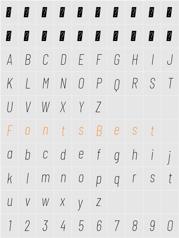 Barlow Condensed Thin Character Map