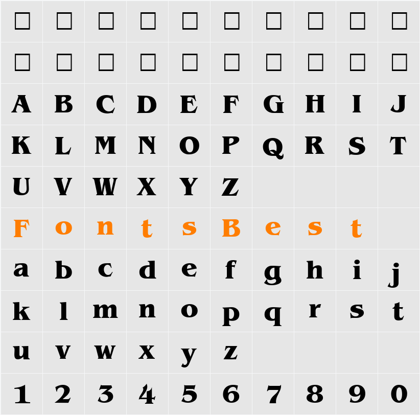 BenjaminSerif Character Map
