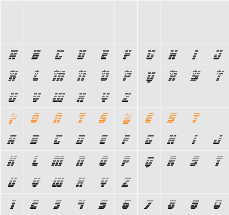 Army Rangers Gradient Italic Character Map