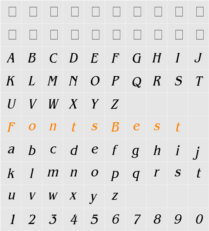 Bangle Condensed Character Map