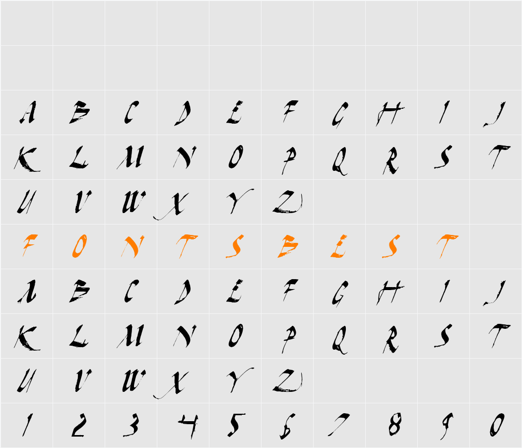 Dark Horse Italic Character Map