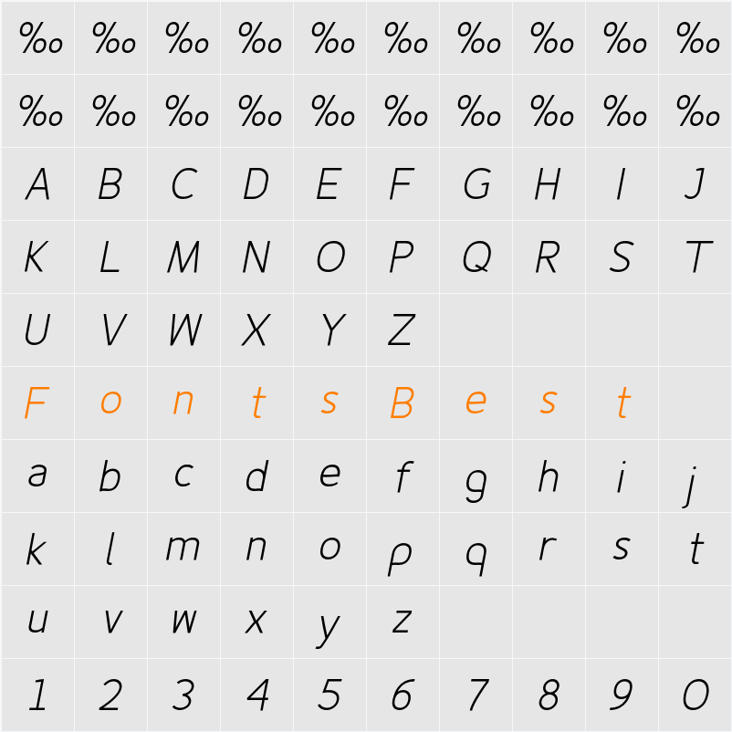 Fineness Pro Light Italic Character Map