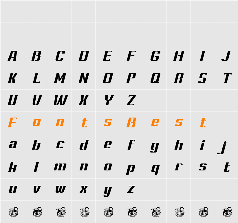 Ashety ExtBd Slant Character Map