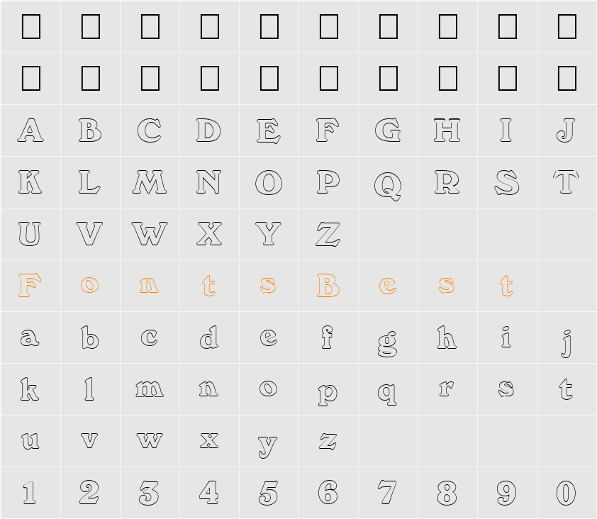 FZ ROMAN 12 HOLLOW Character Map