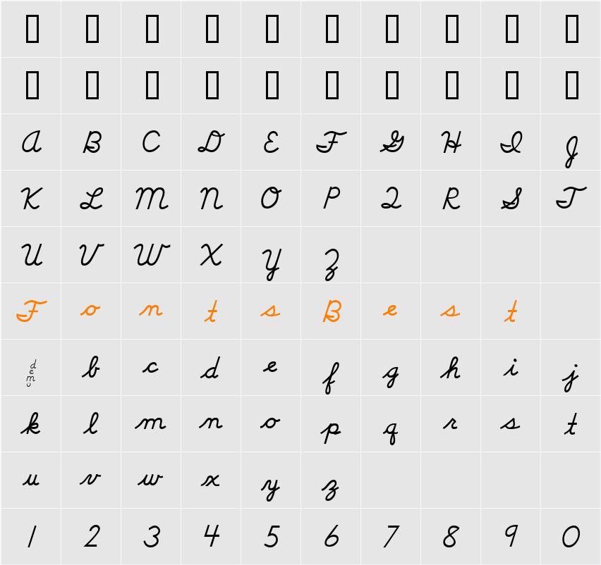 DMOBCursive Character Map