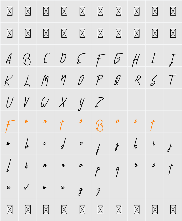 Alfrida Demo Signature Character Map