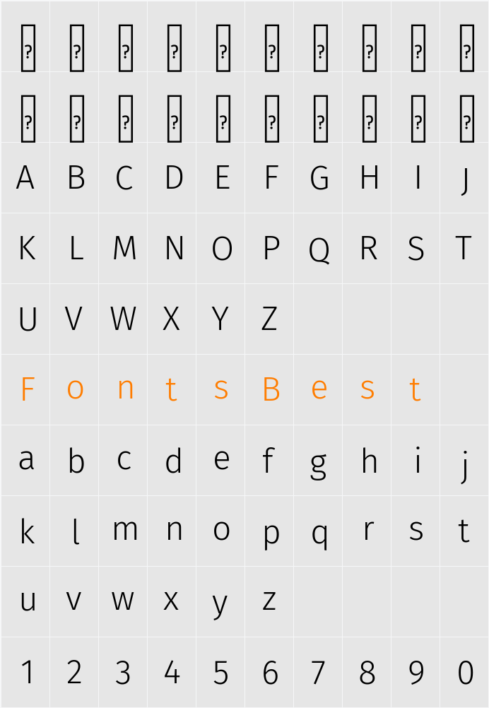 Fira Sans Light Character Map