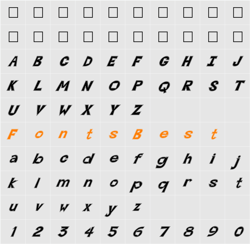 FZ JAZZY 7 CONTOUR ITALIC Character Map