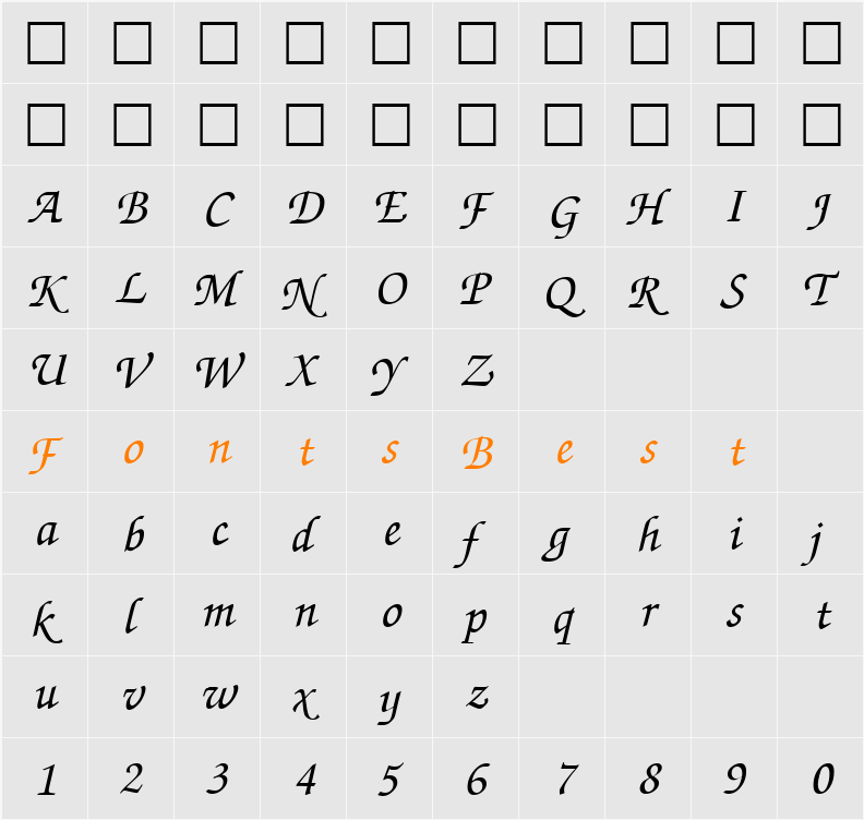 FlorenceScript DB Character Map