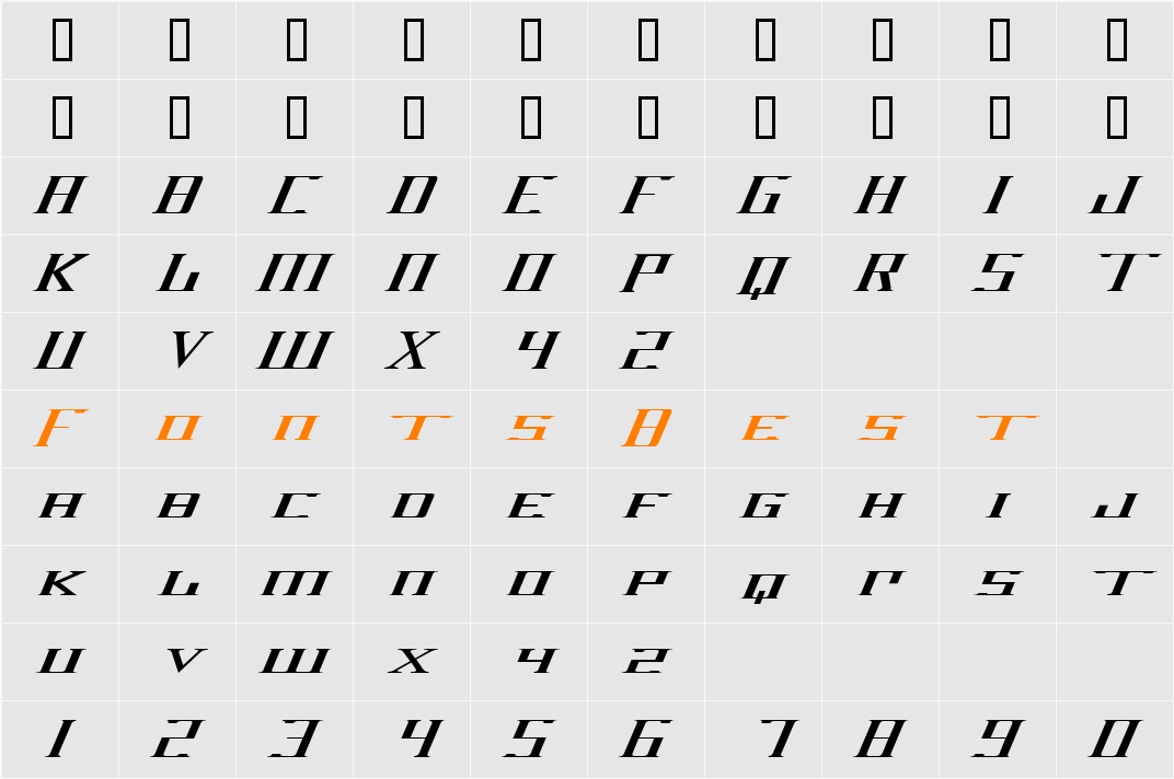 DarkWind Expanded Italic Character Map