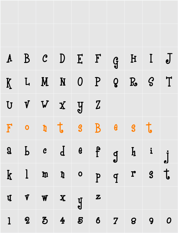 Boyz R Gross NF Character Map