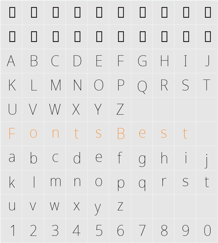 Avrile Sans Thin Character Map
