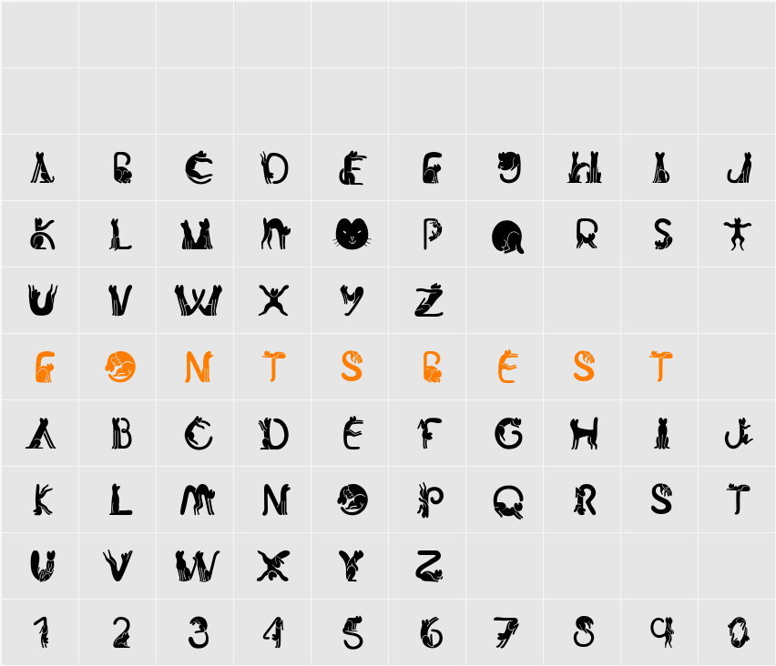 Cat Font Character Map