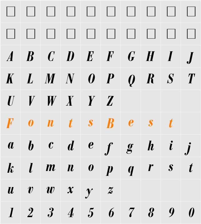 ModernBodoniCond Character Map
