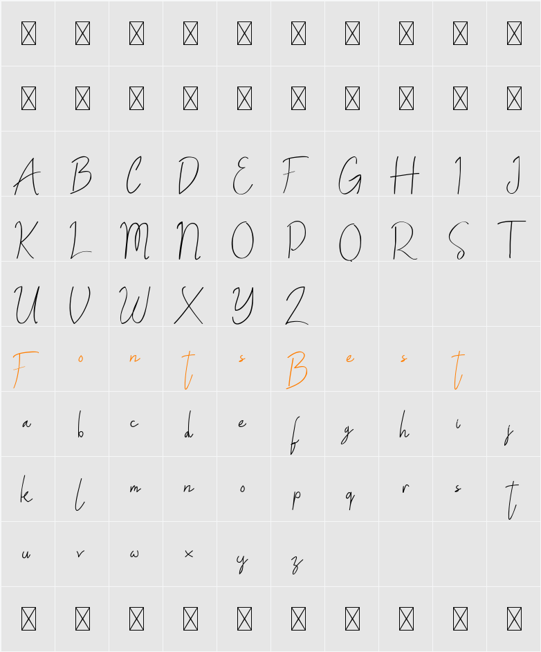 ALDITH DEMO Script Character Map